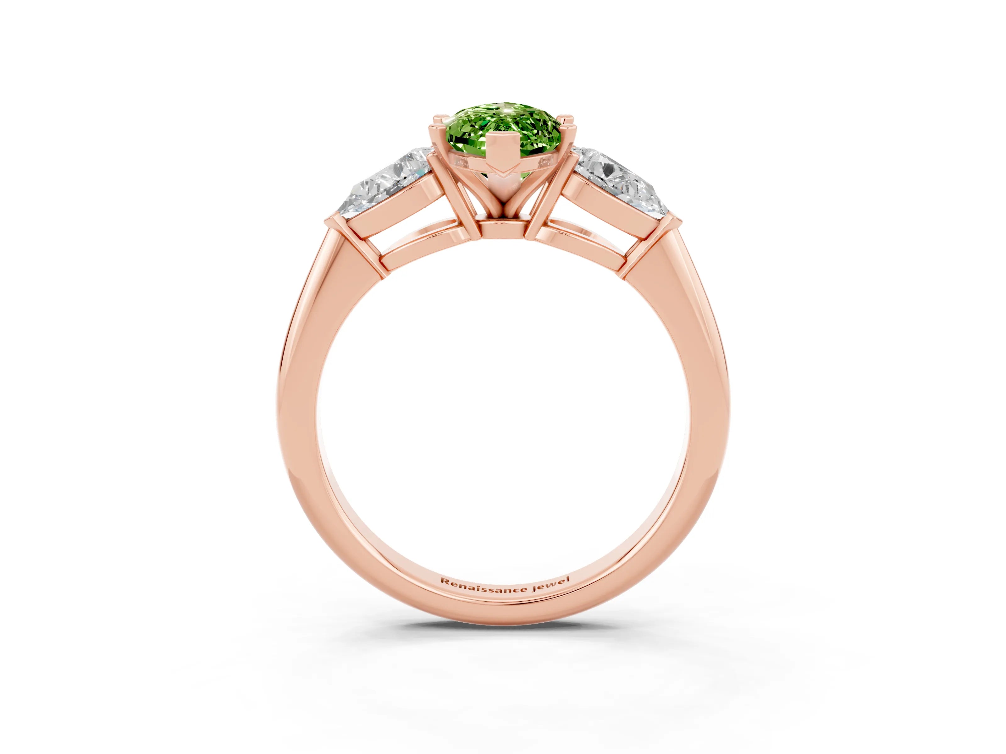 Rose gold Three-Stone Marquise Cut Peridot Ring with Pear Side Stones and Four-Prong Setting_3