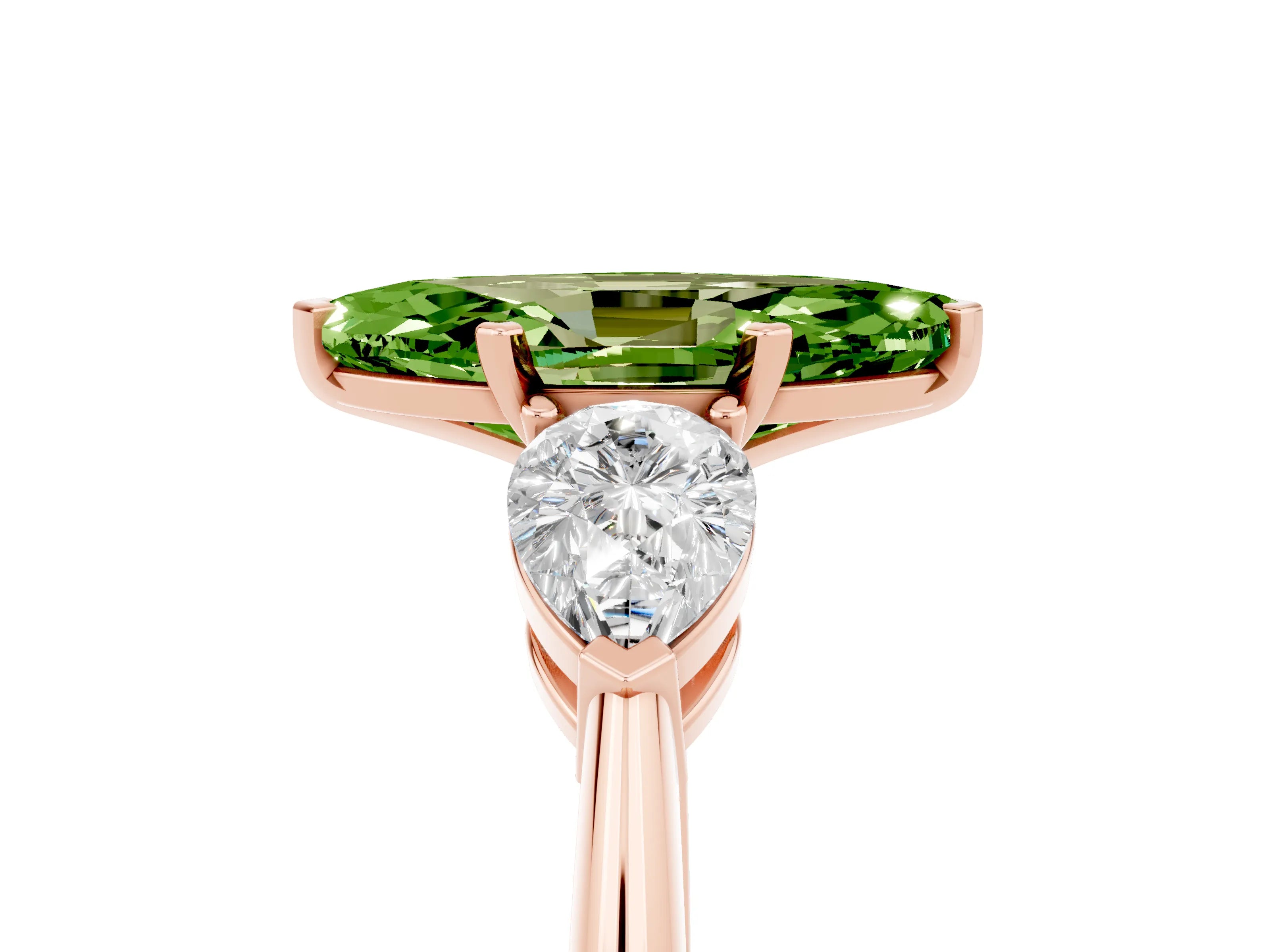 Rose gold Three-Stone Marquise Cut Peridot Ring with Pear Side Stones and Four-Prong Setting_5