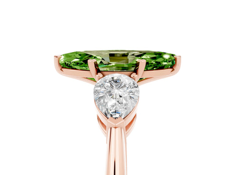 Rose gold Three-Stone Marquise Cut Peridot Ring with Pear Side Stones and Four-Prong Setting_5