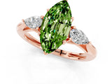 Rose gold Three-Stone Marquise Cut Peridot Ring with Pear  Side Stones in Four-Prong Setting_13