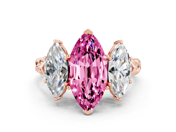 Rose gold Three-Stone Marquise Cut Pink Sapphire Braided Band Ring with Four-Prong Setting