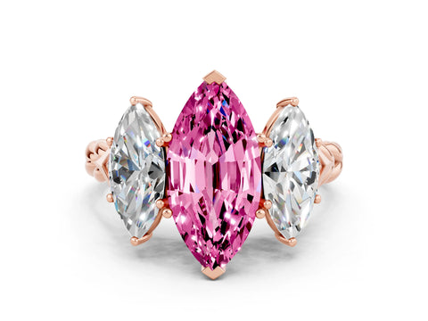 Rose gold Three-Stone Marquise Cut Pink Sapphire Braided Band Ring with Four-Prong Setting_36