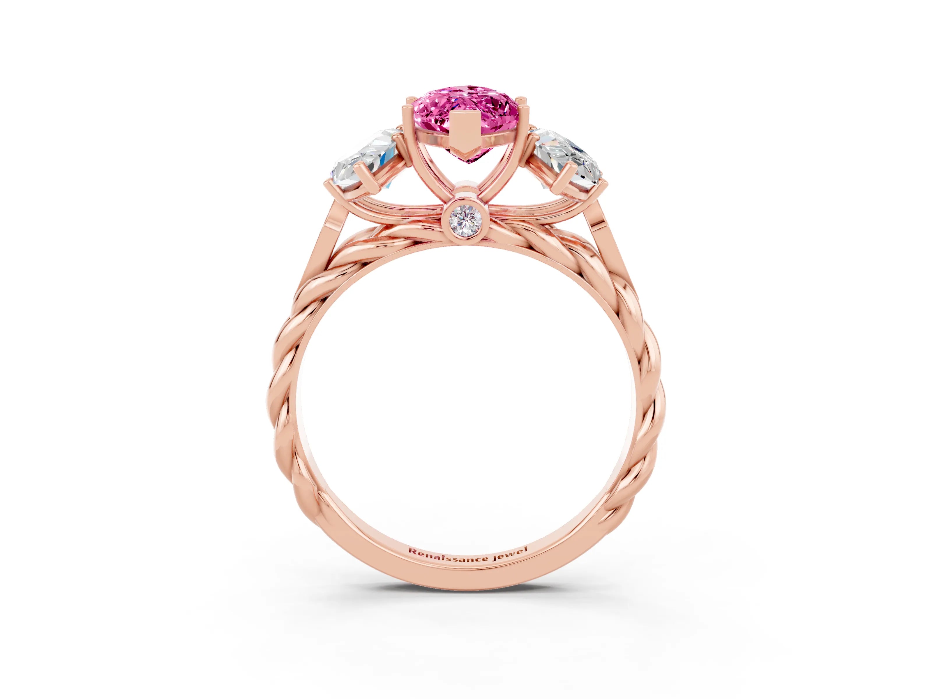 Rose gold Three-Stone Marquise Cut Pink Sapphire Braided Band Ring with Four-Prong Setting_39