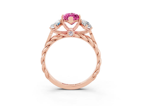 Rose gold Three-Stone Marquise Cut Pink Sapphire Braided Band Ring with Four-Prong Setting_39