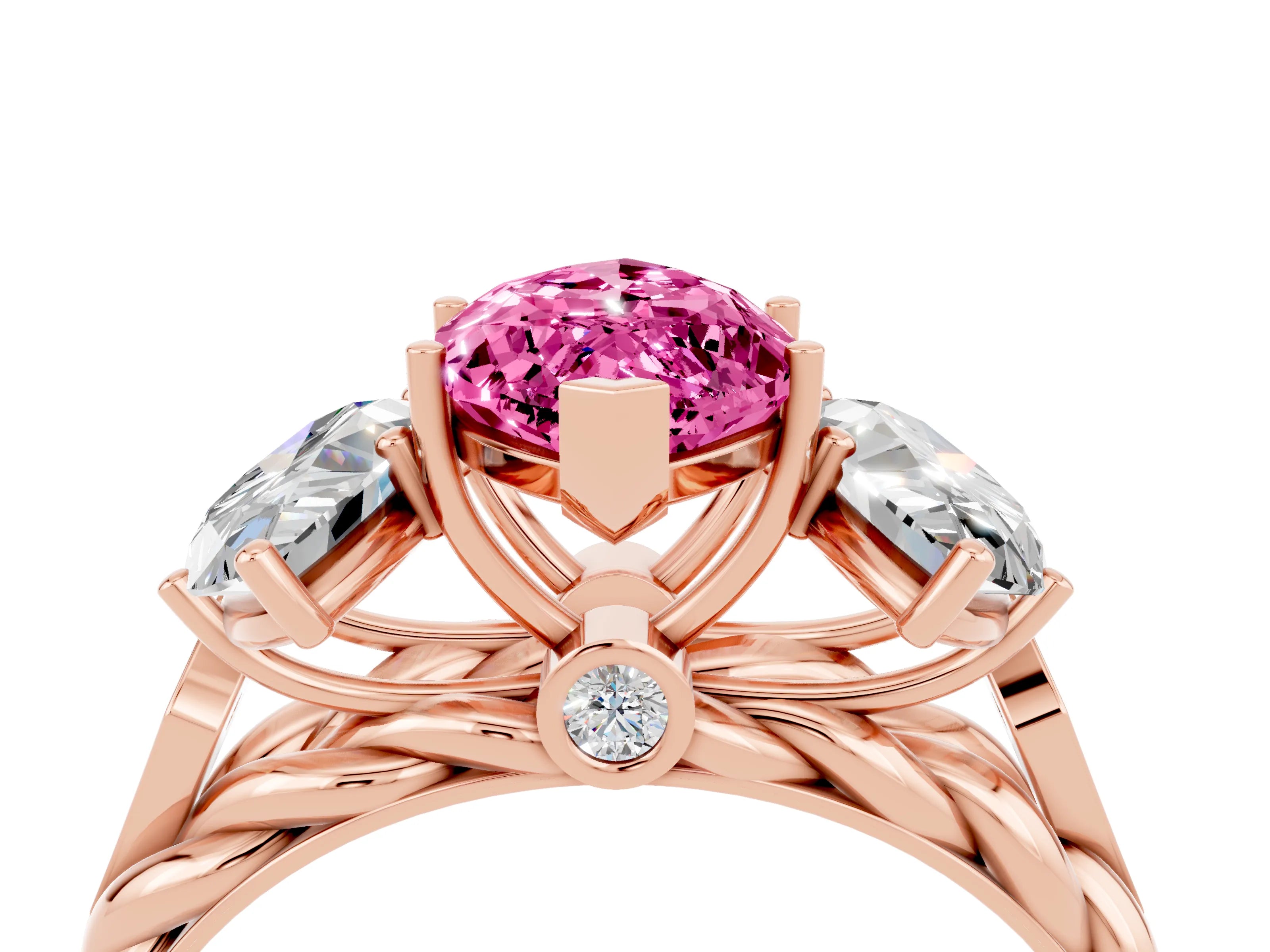 Rose gold Three-Stone Marquise Cut Pink Sapphire Braided Band Ring with Four-Prong Setting_40