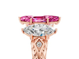 Rose gold Three-Stone Marquise Cut Pink Sapphire Braided Band Ring with Four-Prong Setting_41