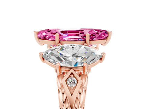 Rose gold Three-Stone Marquise Cut Pink Sapphire Braided Band Ring with Four-Prong Setting_41