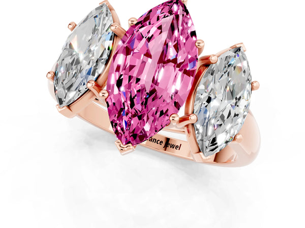 Rose gold Three-Stone Marquise Cut Pink Sapphire Engagement Ring with Prong Setting