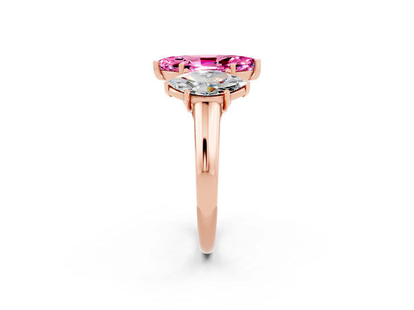 Rose gold Three-Stone Marquise Cut Pink Sapphire Engagement Ring with Prong Setting