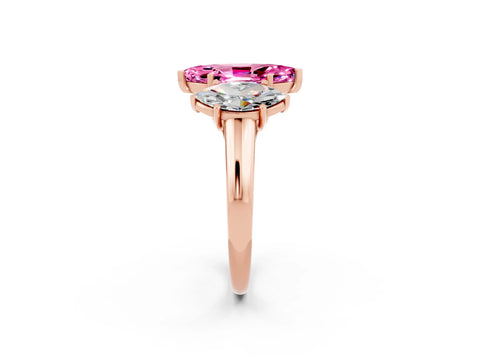 Rose gold Three-Stone Marquise Cut Pink Sapphire Engagement Ring with Prong Setting_2