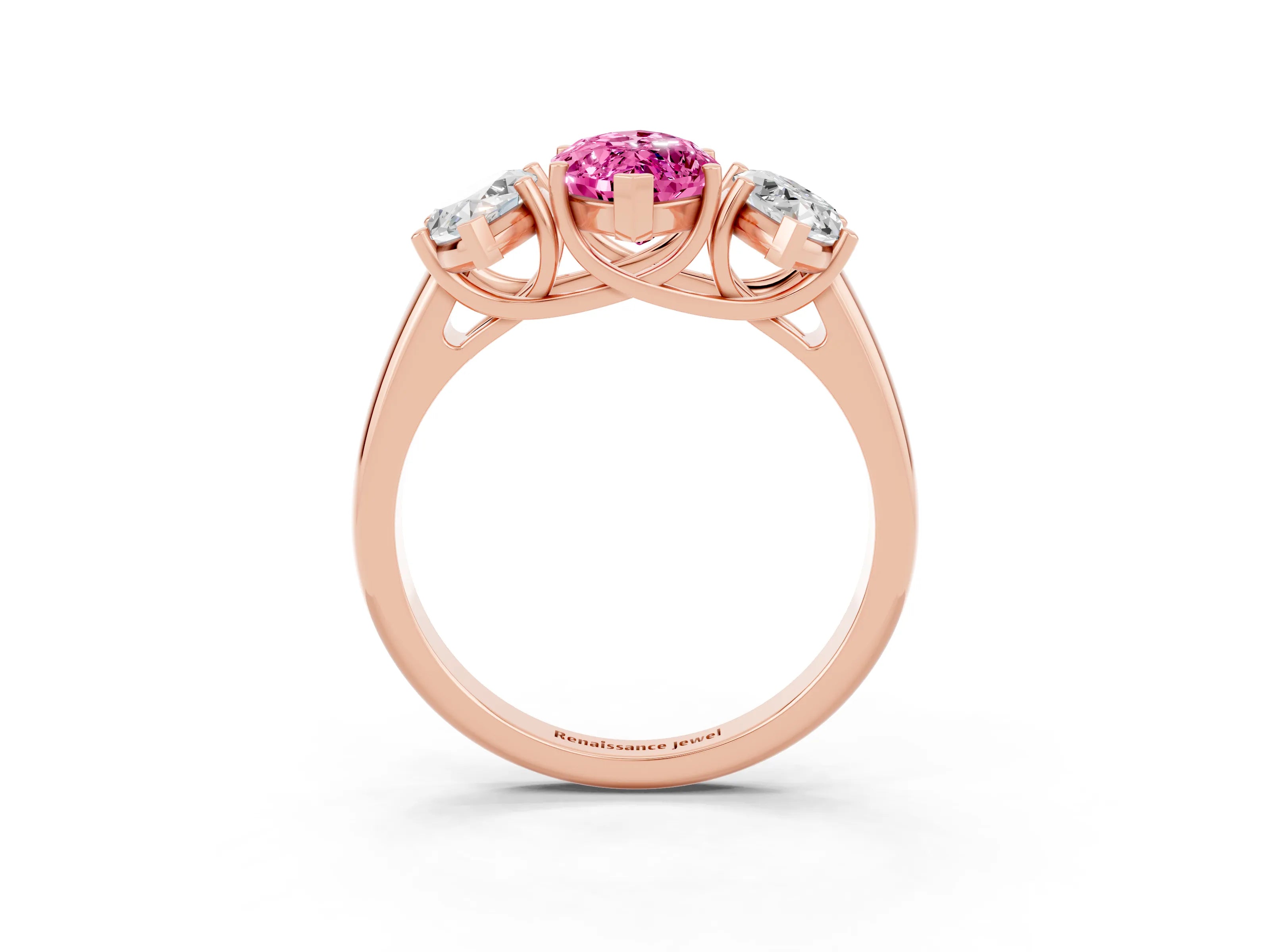 Rose gold Three-Stone Marquise Cut Pink Sapphire Engagement Ring with Prong Setting_3