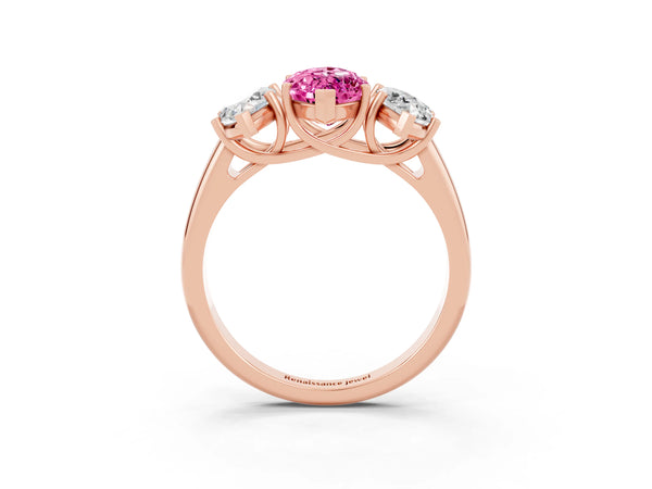 Rose gold Three-Stone Marquise Cut Pink Sapphire Engagement Ring with Prong Setting
