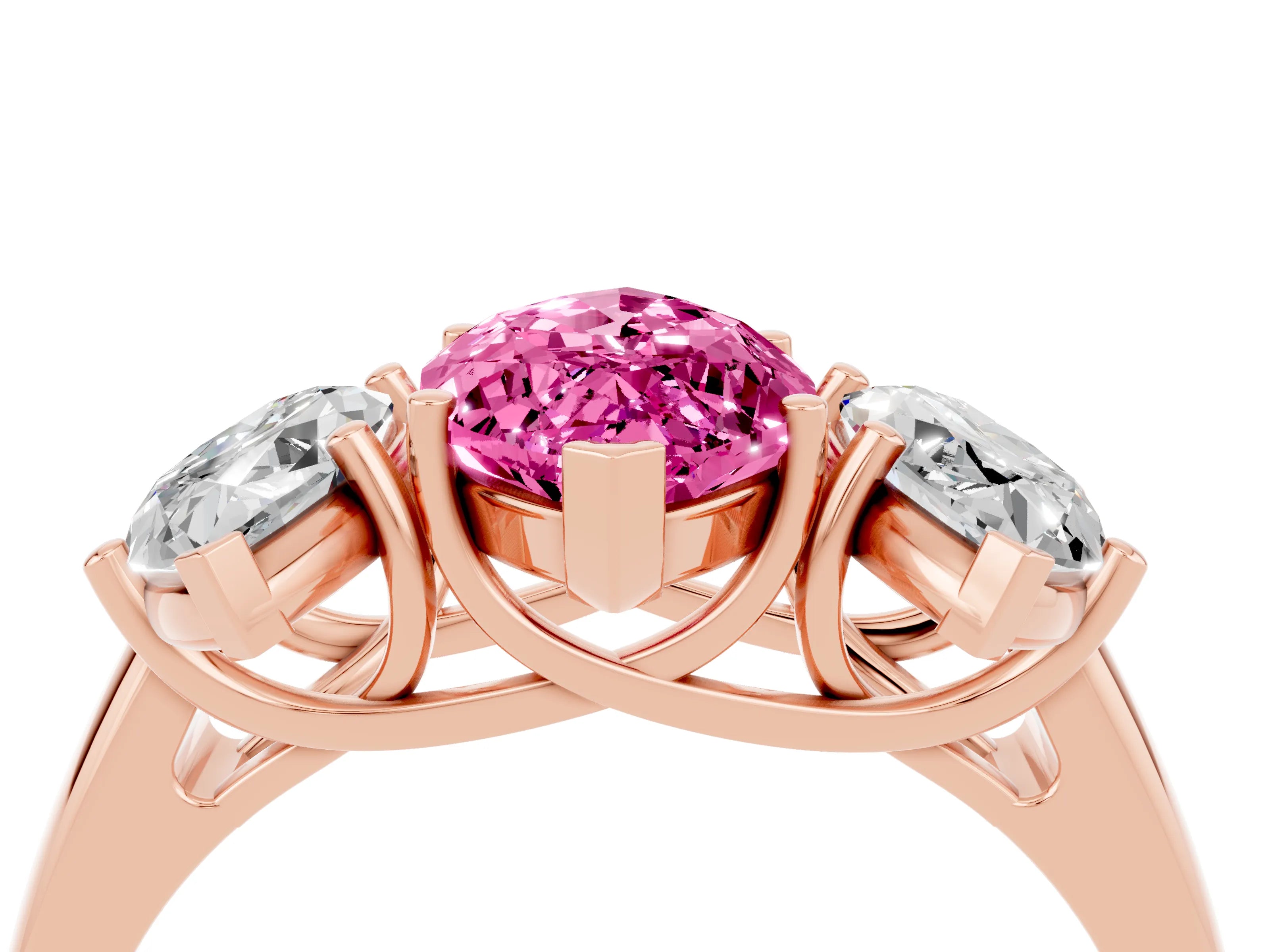 Rose gold Three-Stone Marquise Cut Pink Sapphire Engagement Ring with Prong Setting_4