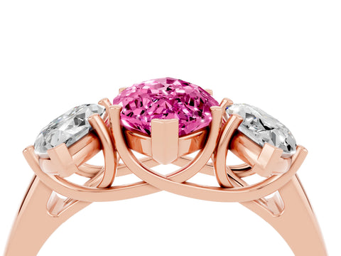 Rose gold Three-Stone Marquise Cut Pink Sapphire Engagement Ring with Prong Setting_4