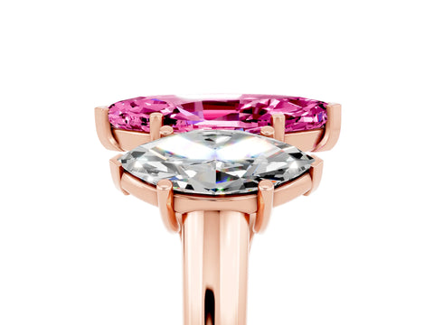 Rose gold Three-Stone Marquise Cut Pink Sapphire Engagement Ring with Prong Setting_5