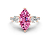 Rose gold Three-Stone Marquise Cut Pink Sapphire Pavé Band with Four-Prong Setting_24