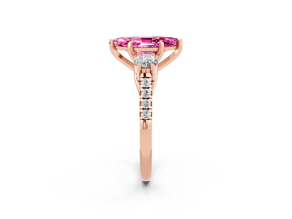 Rose gold Three-Stone Marquise Cut Pink Sapphire Pavé Band with Four-Prong Setting