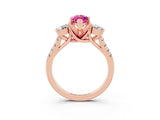 Rose gold Three-Stone Marquise Cut Pink Sapphire Pavé Band with Four-Prong Setting_27