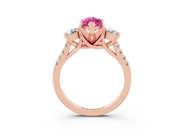 Rose gold Three-Stone Marquise Cut Pink Sapphire Pavé Band with Four-Prong Setting