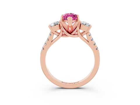 Rose gold Three-Stone Marquise Cut Pink Sapphire Pavé Band with Four-Prong Setting_27