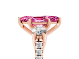 Rose gold Three-Stone Marquise Cut Pink Sapphire Pavé Band with Four-Prong Setting_29