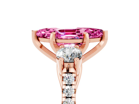 Rose gold Three-Stone Marquise Cut Pink Sapphire Pavé Band with Four-Prong Setting_29