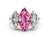 Rose gold Three-Stone Marquise Cut Pink Sapphire Ring with Pavé Band and Prong Setting_36