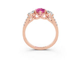 Rose gold Three-Stone Marquise Cut Pink Sapphire Ring with Pavé Band and Prong Setting_39