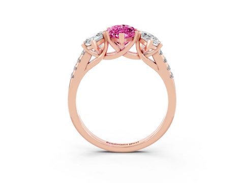 Rose gold Three-Stone Marquise Cut Pink Sapphire Ring with Pavé Band and Prong Setting_39