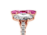 Rose gold Three-Stone Marquise Cut Pink Sapphire Ring with Pavé Band and Prong Setting_41