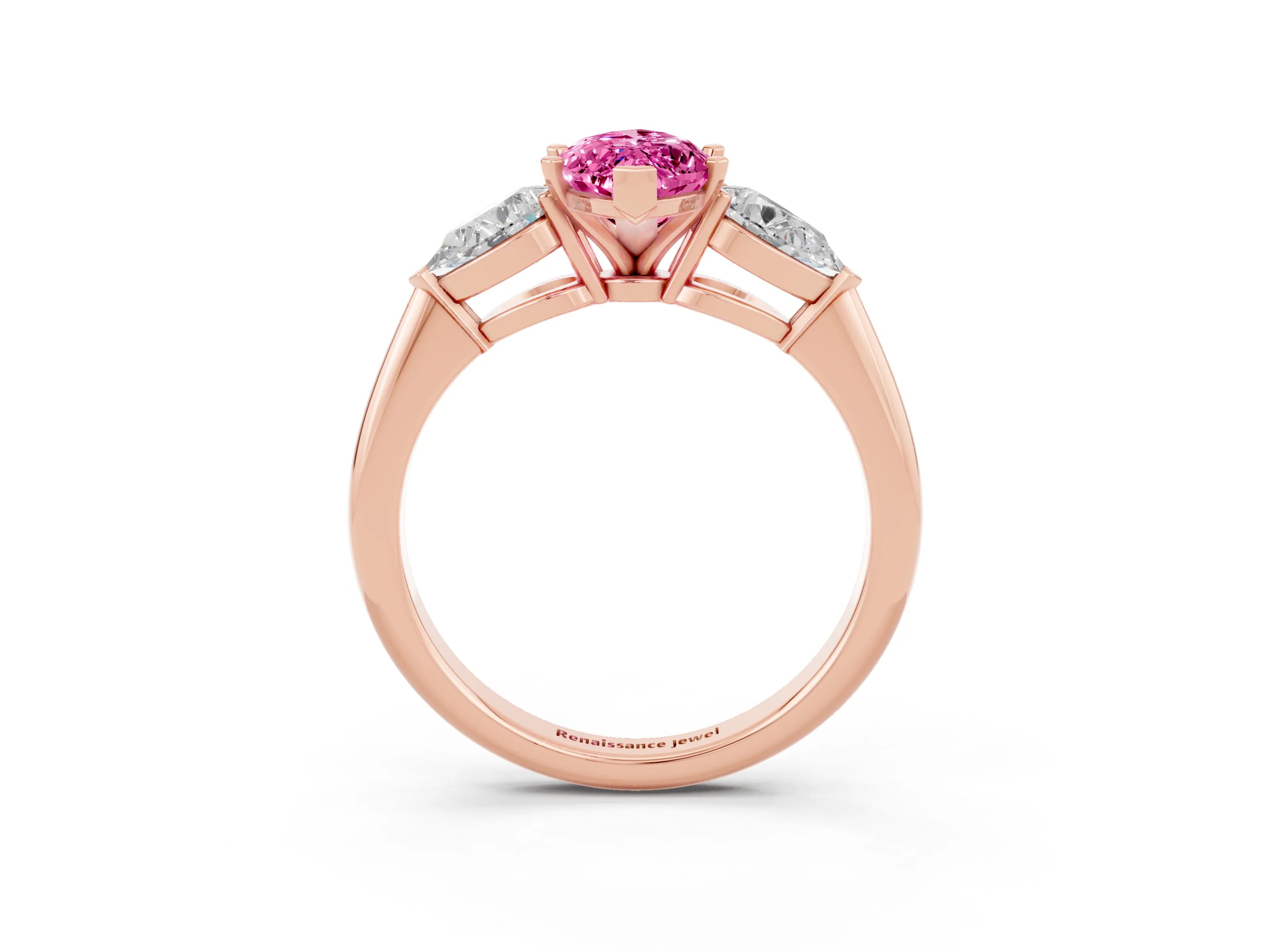 Rose gold Three-Stone Marquise Cut Pink Sapphire Ring with Pear Side Stones and Four-Prong Setting_27