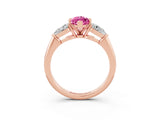 Rose gold Three-Stone Marquise Cut Pink Sapphire Ring with Pear Side Stones and Four-Prong Setting_27