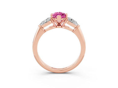Rose gold Three-Stone Marquise Cut Pink Sapphire Ring with Pear Side Stones and Four-Prong Setting_27
