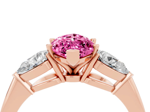Rose gold Three-Stone Marquise Cut Pink Sapphire Ring with Pear Side Stones and Four-Prong Setting_28