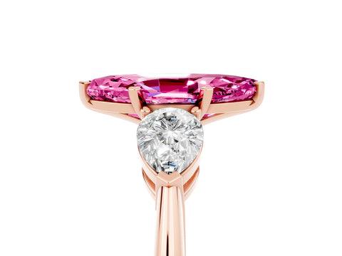 Rose gold Three-Stone Marquise Cut Pink Sapphire Ring with Pear Side Stones and Four-Prong Setting_29