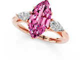 Rose gold Three-Stone Marquise Cut Pink Sapphire Ring with Pear  Side Stones in Four-Prong Setting_13