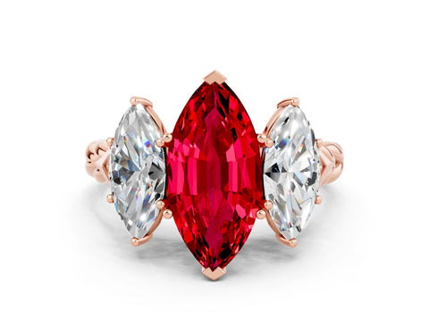 Rose gold Three-Stone Marquise Cut Ruby Braided Band Ring with Four-Prong Setting_12