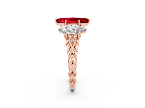 Rose gold Three-Stone Marquise Cut Ruby Braided Band Ring with Four-Prong Setting_14