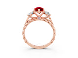 Rose gold Three-Stone Marquise Cut Ruby Braided Band Ring with Four-Prong Setting_15