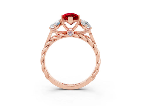 Rose gold Three-Stone Marquise Cut Ruby Braided Band Ring with Four-Prong Setting_15