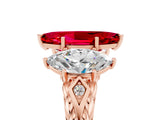 Rose gold Three-Stone Marquise Cut Ruby Braided Band Ring with Four-Prong Setting_17