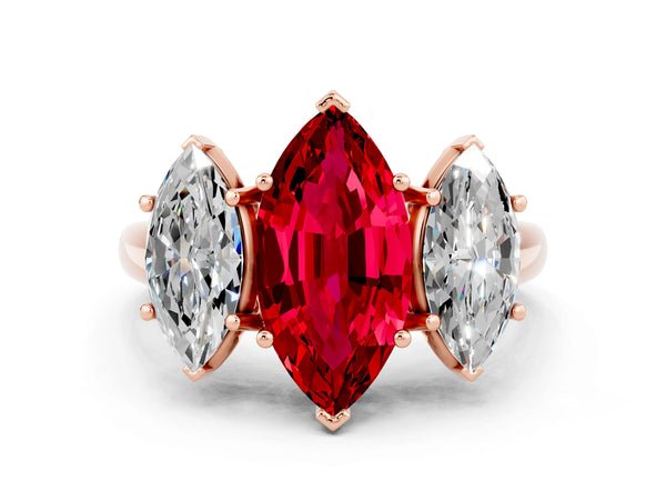 Rose gold Three-Stone Marquise Cut Ruby Engagement Ring with Prong Setting