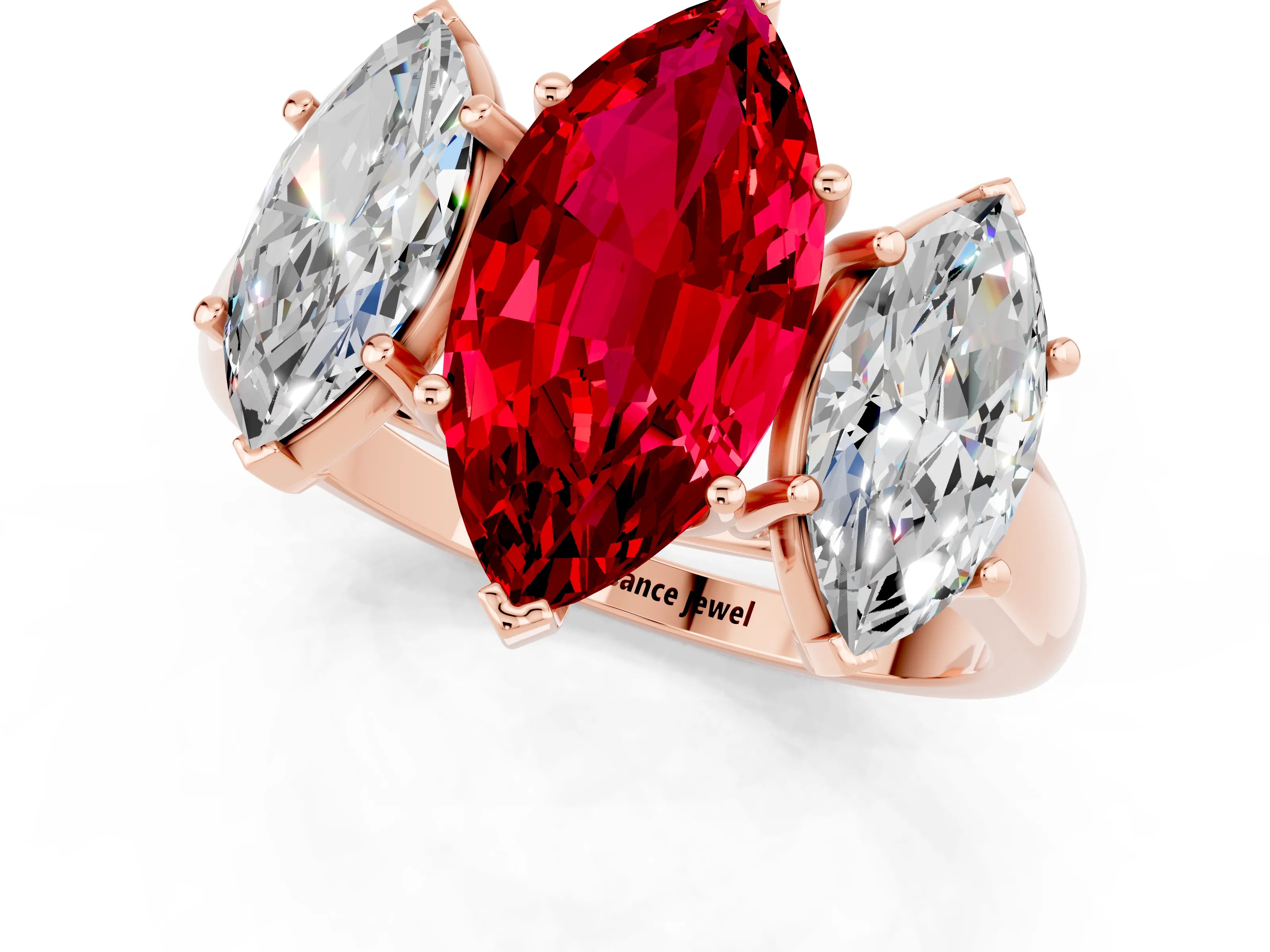 Rose gold Three-Stone Marquise Cut Ruby Engagement Ring with Prong Setting_1