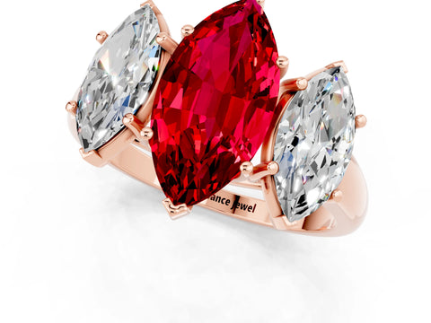 Rose gold Three-Stone Marquise Cut Ruby Engagement Ring with Prong Setting_1