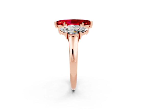 Rose gold Three-Stone Marquise Cut Ruby Engagement Ring with Prong Setting