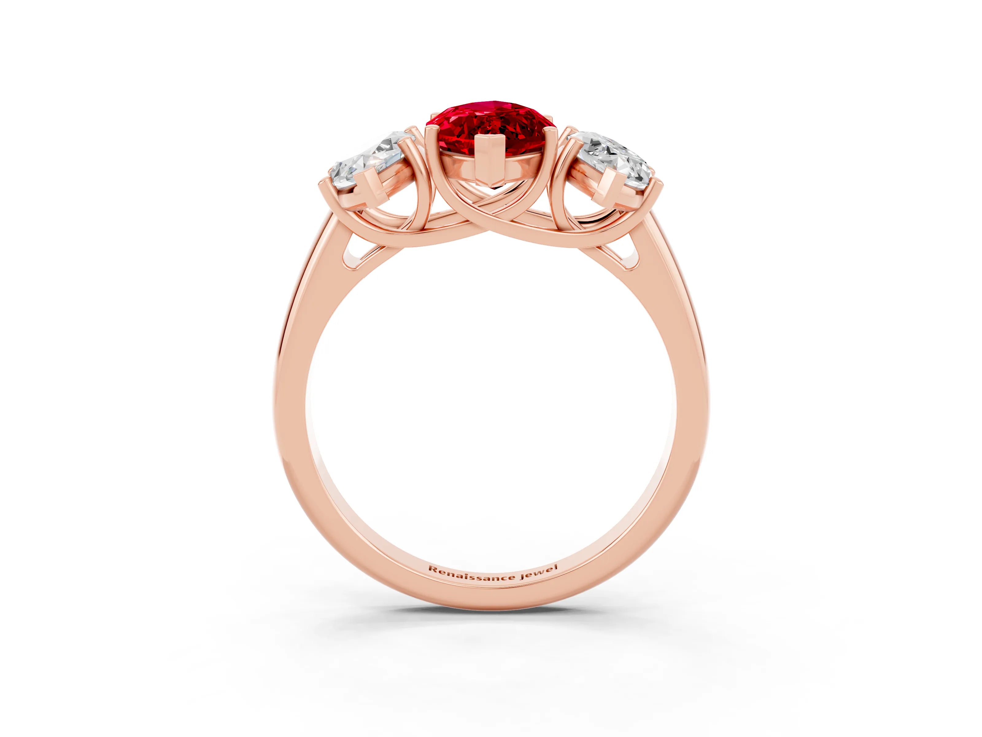 Rose gold Three-Stone Marquise Cut Ruby Engagement Ring with Prong Setting_3