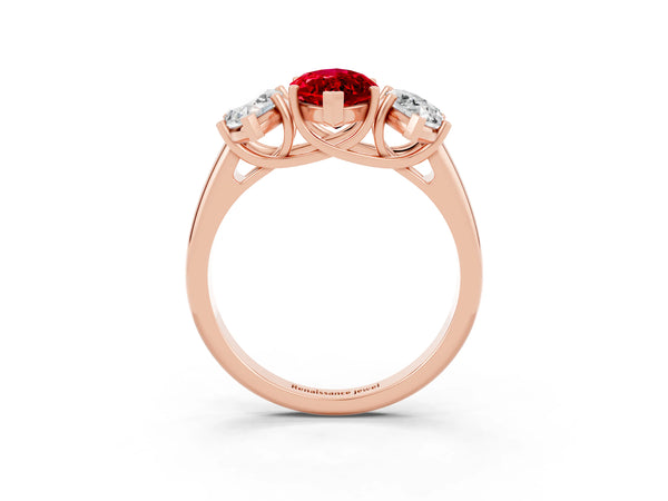 Rose gold Three-Stone Marquise Cut Ruby Engagement Ring with Prong Setting