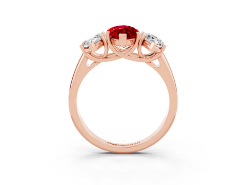 Rose gold Three-Stone Marquise Cut Ruby Engagement Ring with Prong Setting_3