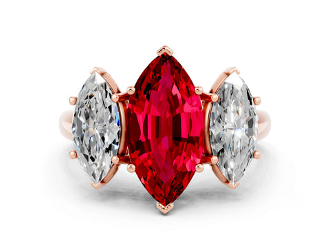 Rose gold Three-Stone Marquise Cut Ruby Engagement Ring with Prong Setting