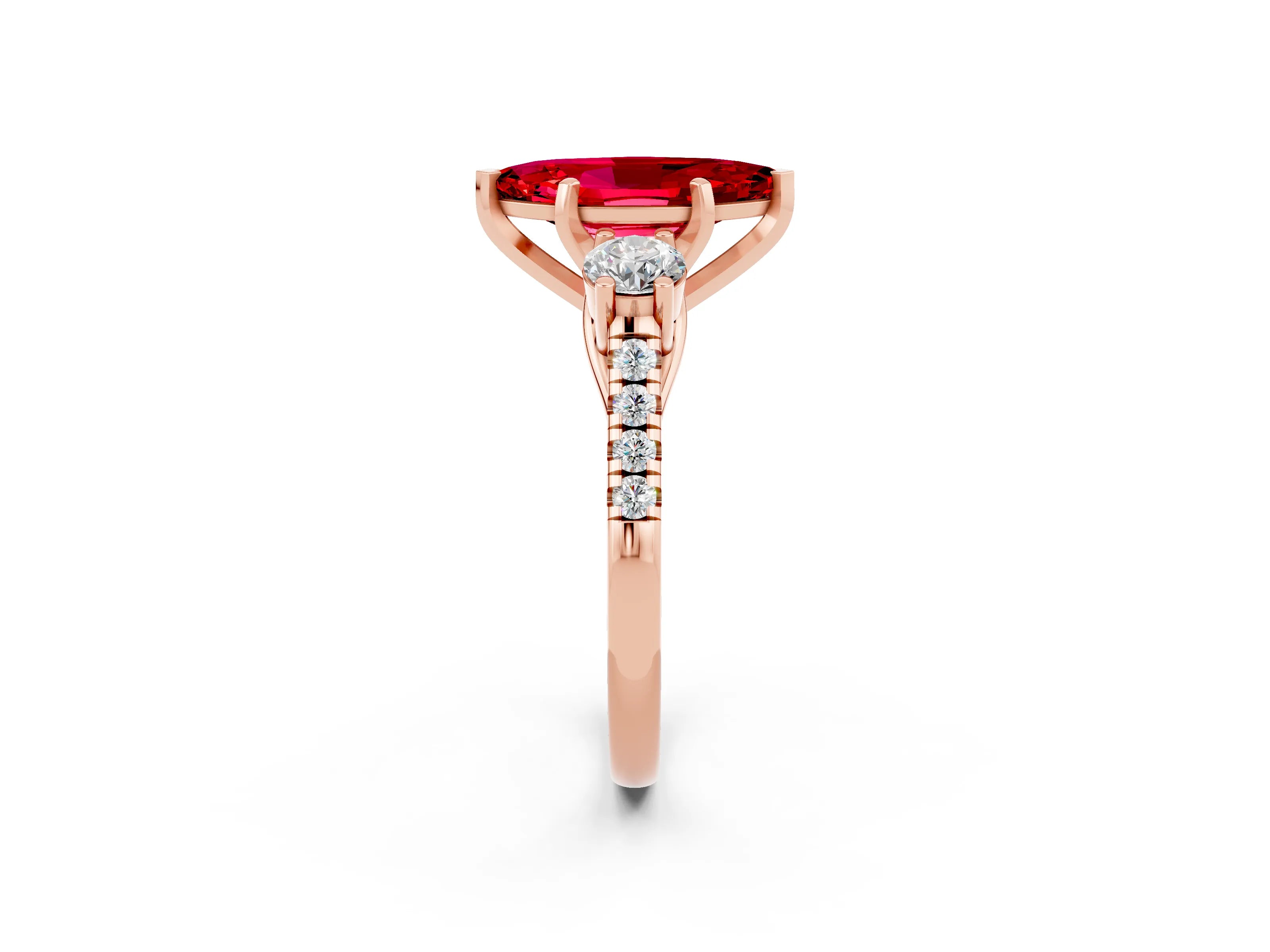 Rose gold Three-Stone Marquise Cut Ruby Pavé Band with Four-Prong Setting_2